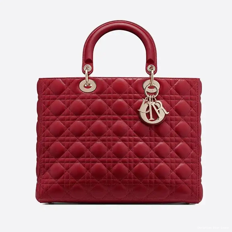 Lady Lambskin Bag Large Red Cannage Dior Gold 0609 Luxury